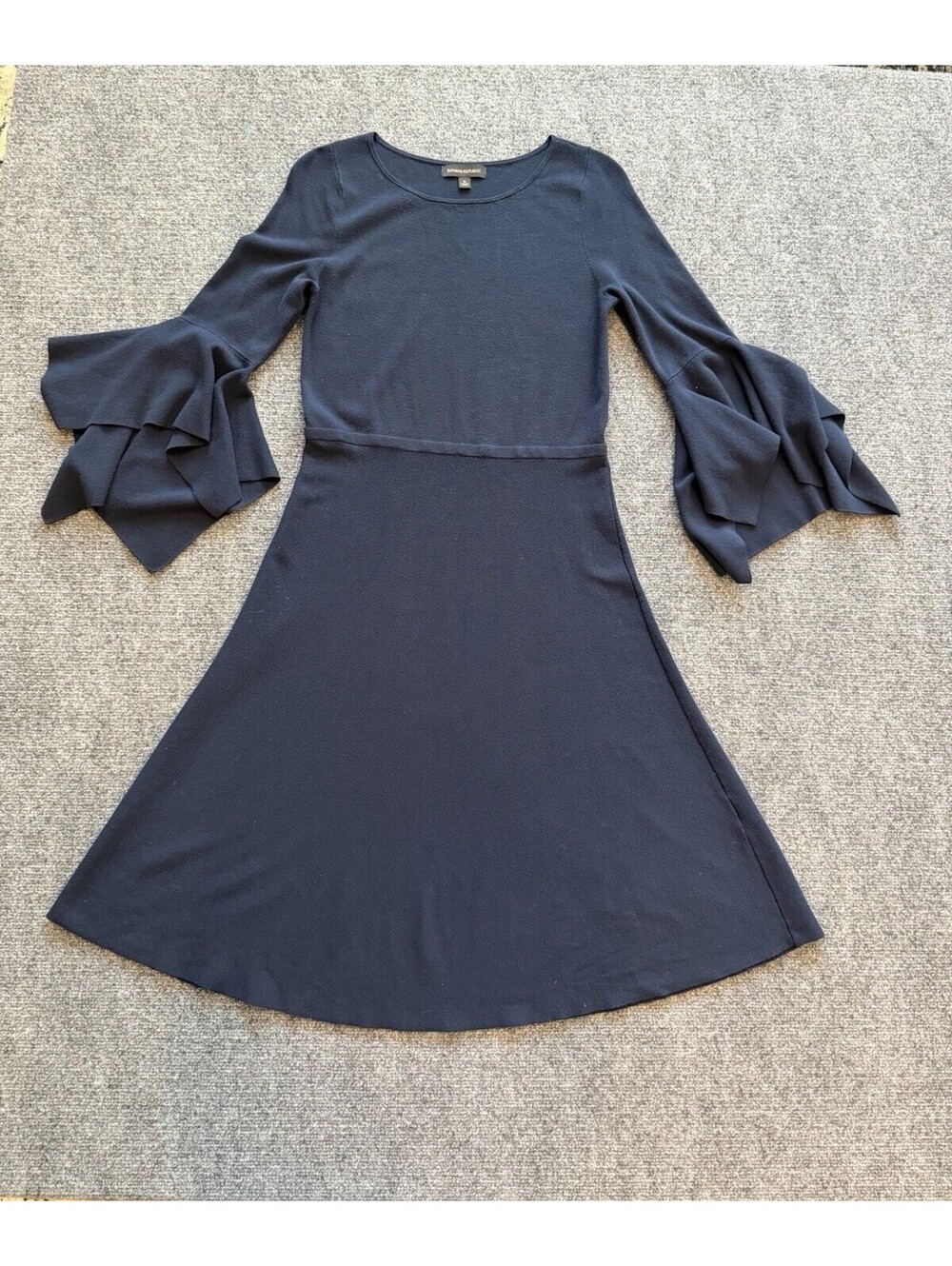 Banana Republic Fit Flare Sweater Dress Navy Blue Bell Sleeve Preppy Size Small